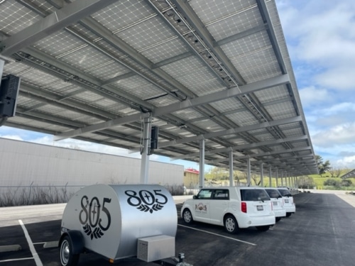 This solar carport at Firestone Walker Brewery provides employees and distribution trucks covered parking while generating renewable energy to power operations!